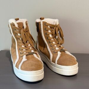 J Slides Tan Lace Up Shearling Boots size 8, almost new